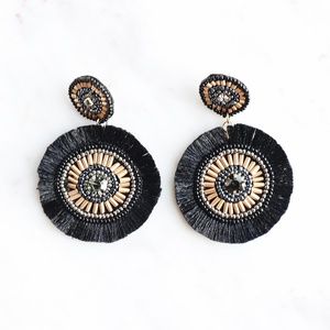 Black and Gold Beaded Tassel Earrings